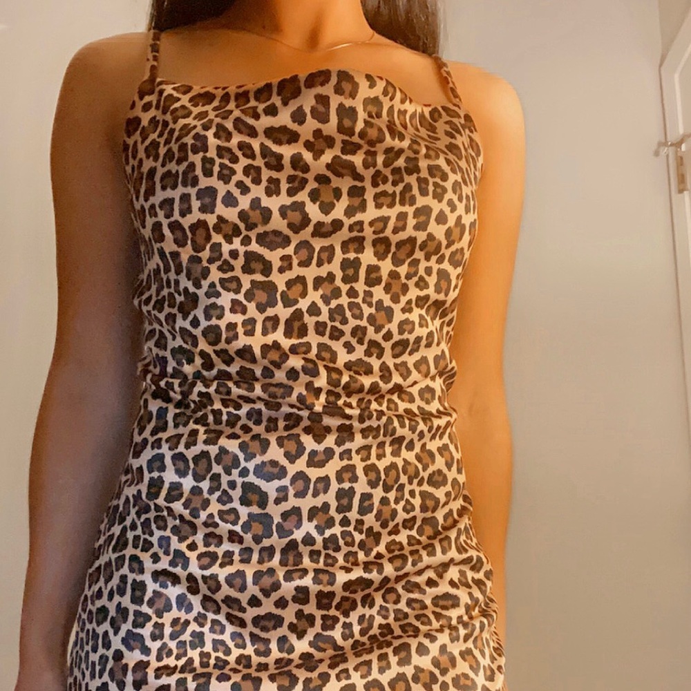 Satin Cheetah Print Midi Dress